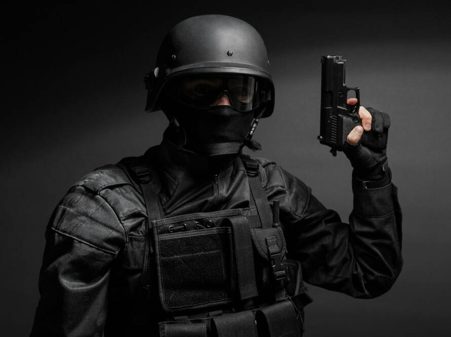 SWAT police officer with pistol